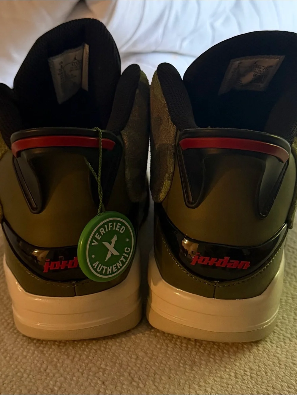 Jordan Camo Dub Zero in Olive, Black, Red authenticated on stock X